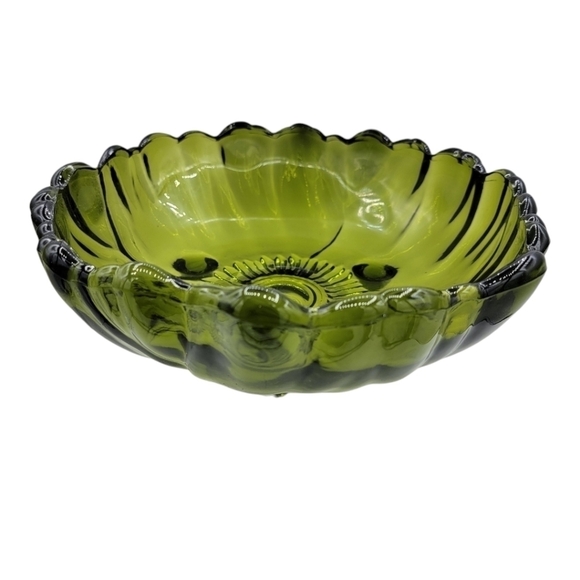 Vintage Indiana Glass Olive Green Footed Bowl - Picture 6 of 14